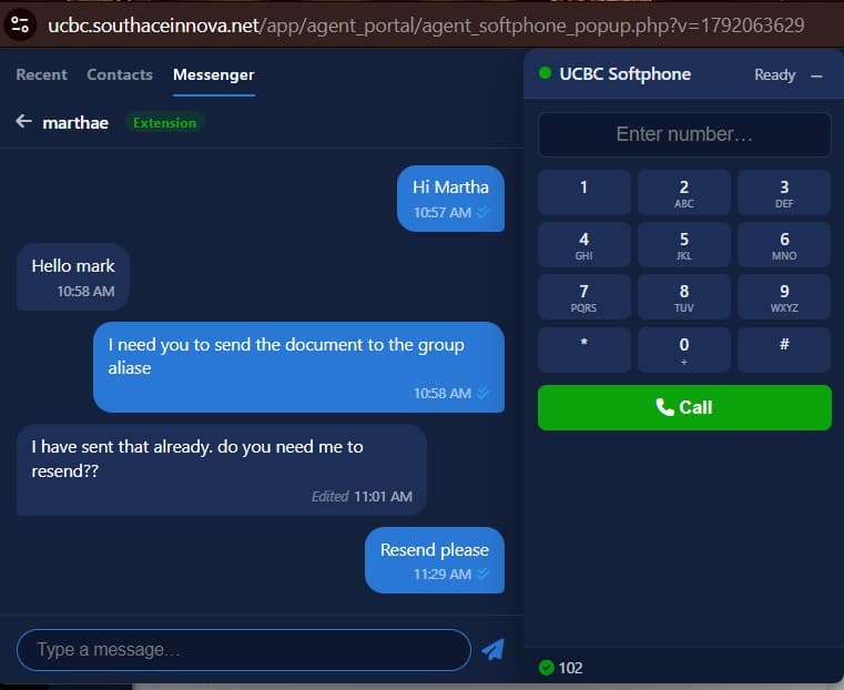 UCBC Softphone instant messenger tab
